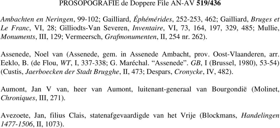 Eeklo, B. (de Flou, WT, I, 337-338; G. Maréchal. Assenede. GB, I (Brussel, 1980), 53-54) (Custis, Jaerboecken der Stadt Brugghe, II, 473; Despars, Cronycke, IV, 482).