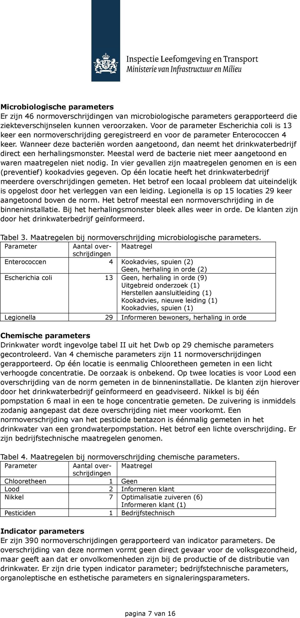 Wanneer deze bacteriën worden aangetoond, dan neemt het drinkwaterbedrijf direct een herhalingsmonster. Meestal werd de bacterie niet meer aangetoond en waren maatregelen niet nodig.