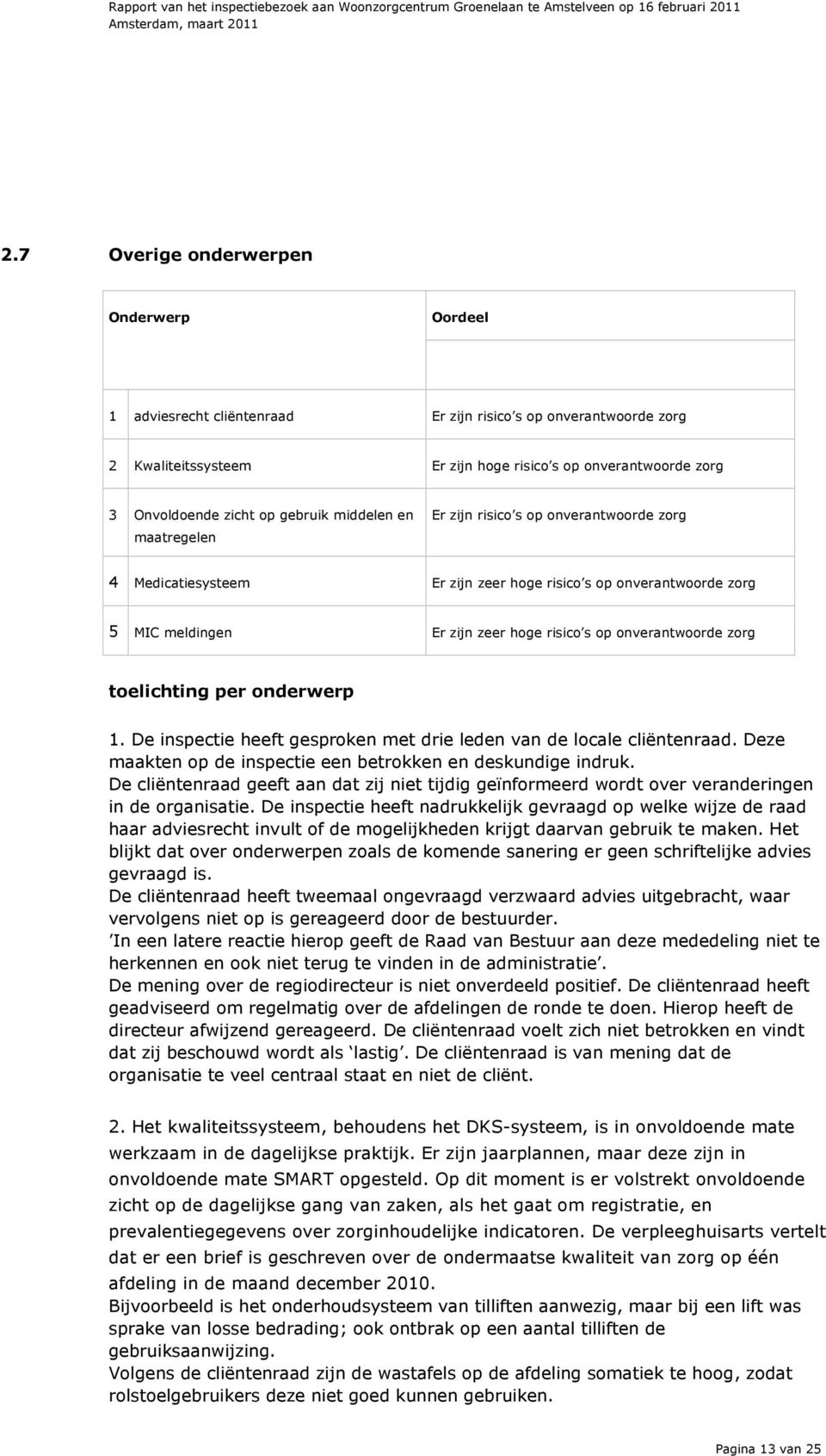 De inspectie heeft gesproken met drie leden van de locale cliëntenraad. Deze maakten op de inspectie een betrokken en deskundige indruk.