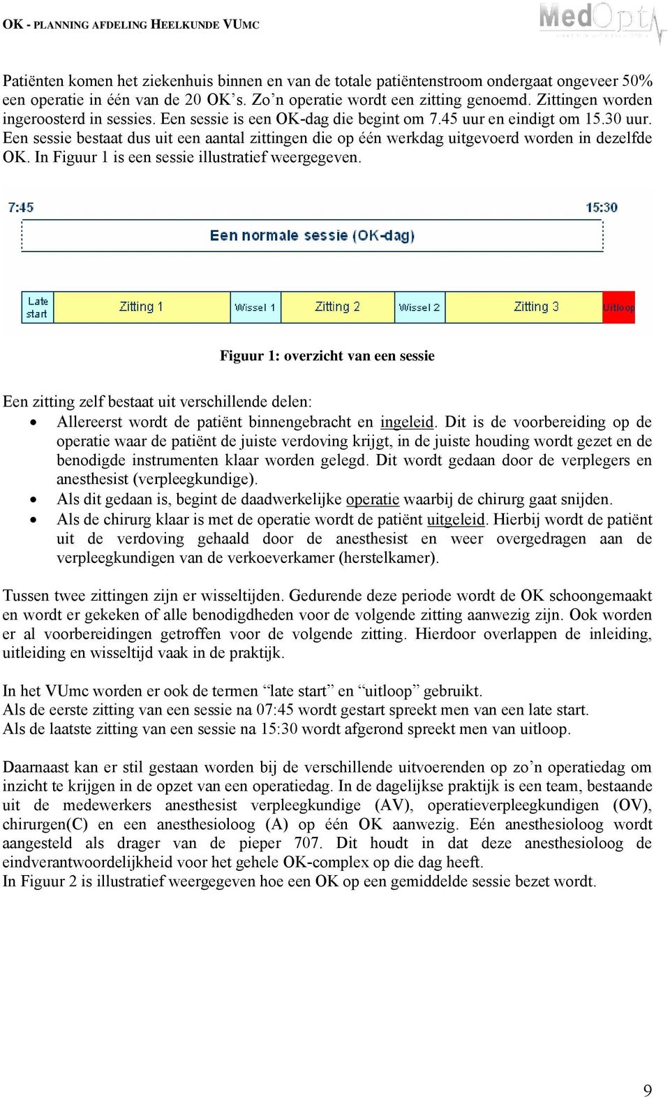 Een sessie bestaat dus uit een aantal zittingen die op één werkdag uitgevoerd worden in dezelfde OK. In Figuur 1 is een sessie illustratief weergegeven.