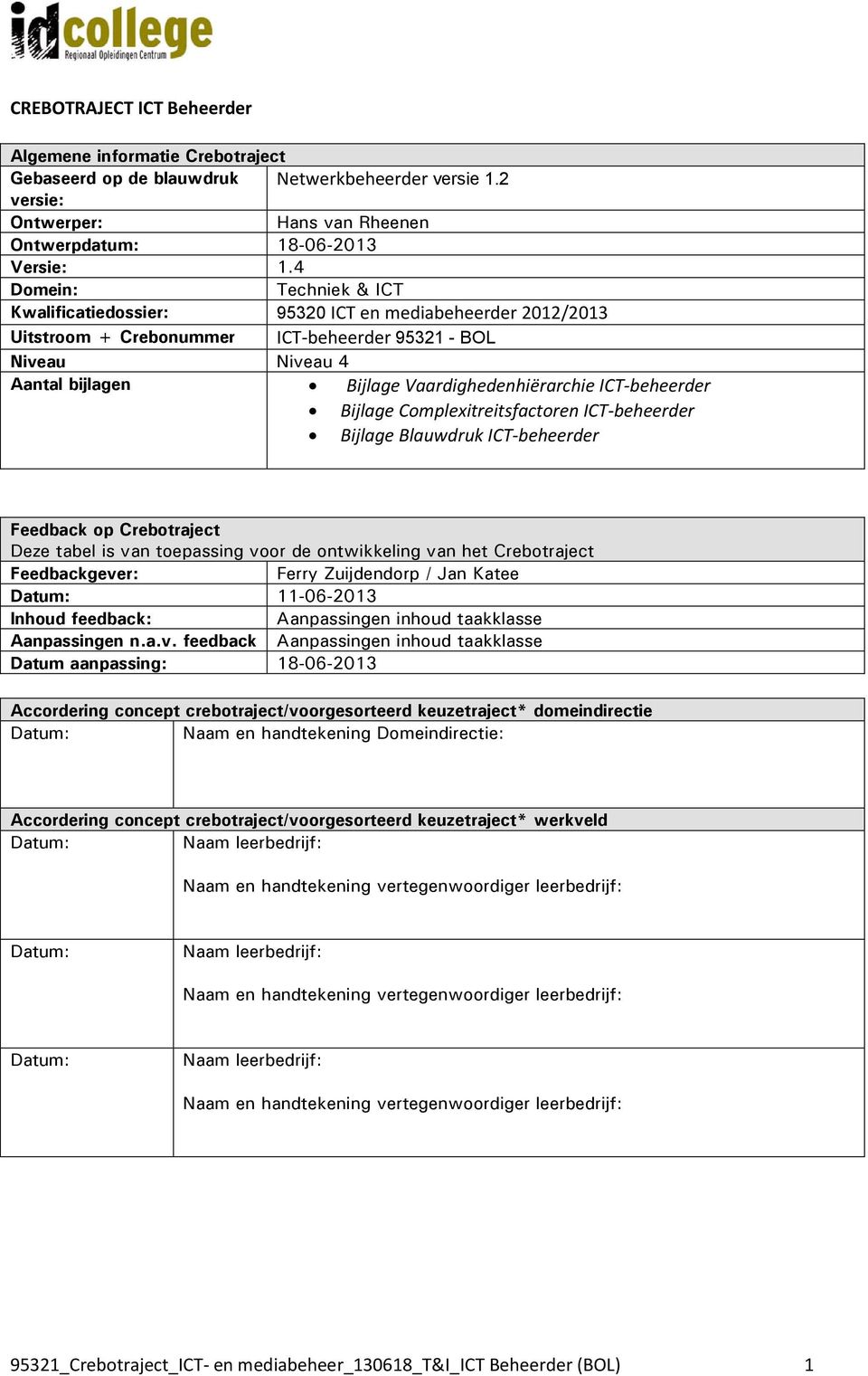 ICT-beheerder Bijlage Complexitreitsfactoren ICT-beheerder Bijlage Blauwdruk ICT-beheerder Feedback op Crebotraject Deze tabel is van toepassing voor de ontwikkeling van het Crebotraject