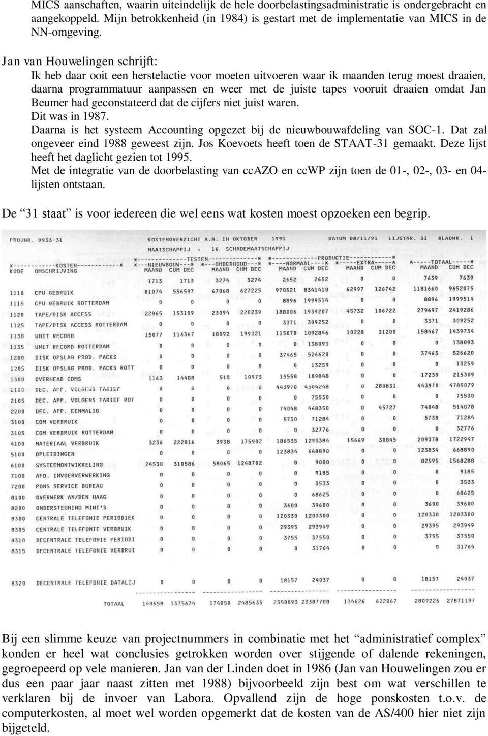 omdat Jan Beumer had geconstateerd dat de cijfers niet juist waren. Dit was in 1987. Daarna is het systeem Accounting opgezet bij de nieuwbouwafdeling van SOC-1.