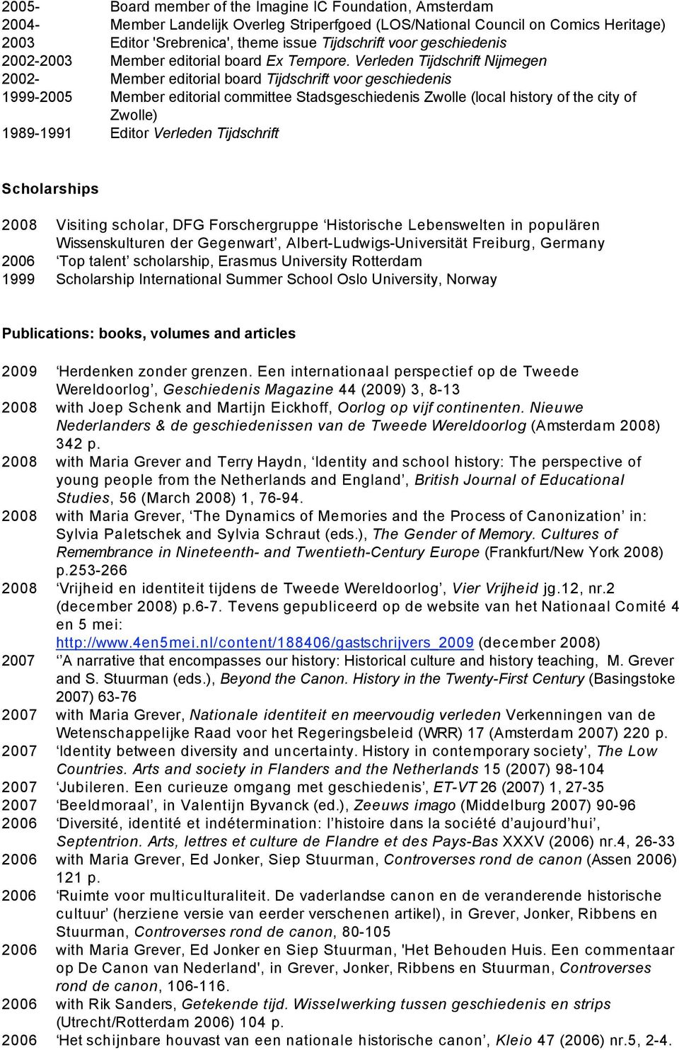 Verleden Tijdschrift Nijmegen 2002- Member editorial board Tijdschrift voor geschiedenis 1999-2005 Member editorial committee Stadsgeschiedenis Zwolle (local history of the city of Zwolle) 1989-1991