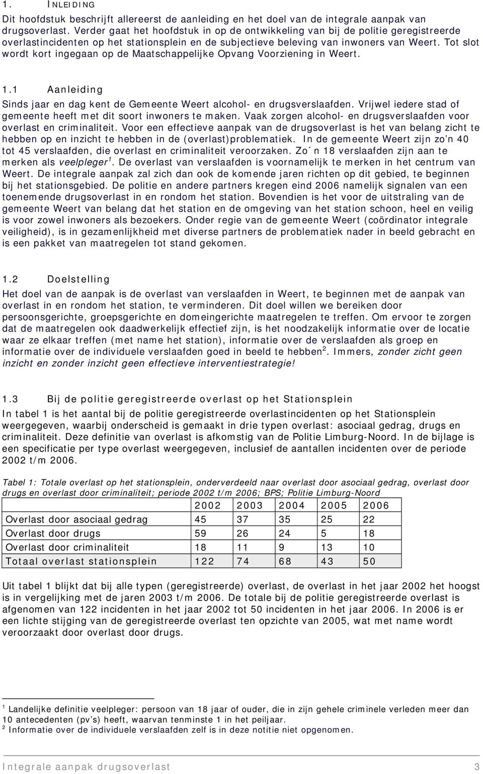 Tot slot wordt kort ingegaan op de Maatschappelijke Opvang Voorziening in Weert. 1.1 Aan leid in g Sinds jaar en dag kent de Gem eente Weert alcohol- en drugsverslaafden.