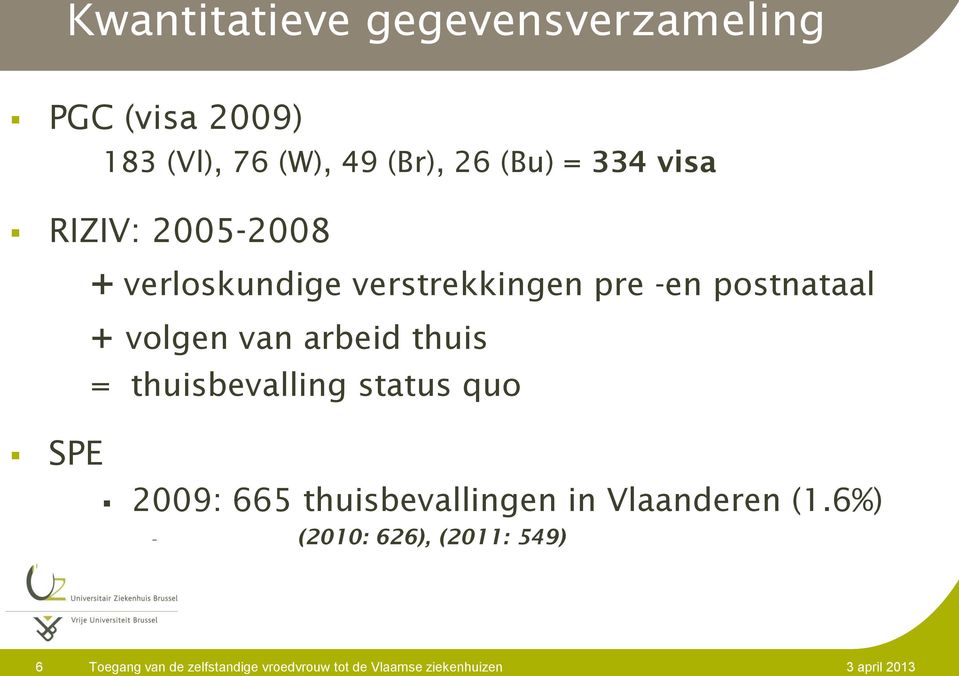 arbeid thuis = thuisbevalling status quo SPE 2009: 665 thuisbevallingen in Vlaanderen (1.