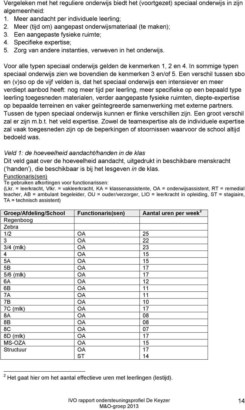 Voor alle typen speciaal onderwijs gelden de kenmerken 1, 2 en 4. In sommige typen speciaal onderwijs zien we bovendien de kenmerken 3 en/of 5.