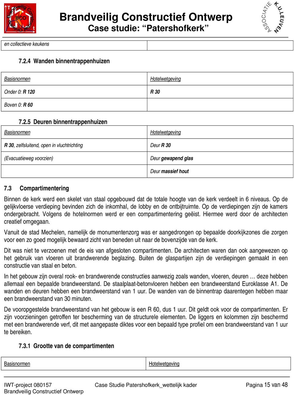 R 30 Boven 0: R 60 7.2.5 Deuren binnenrappenhuizen Hoelwegeving R 30, zelfsluiend, open in vluchriching Deur R 30 (Evacuaieweg voorzien) Deur gewapend glas Deur massief hou 7.