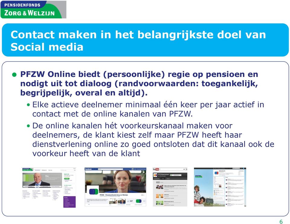 Elke actieve deelnemer minimaal één keer per jaar actief in contact met de online kanalen van PFZW.