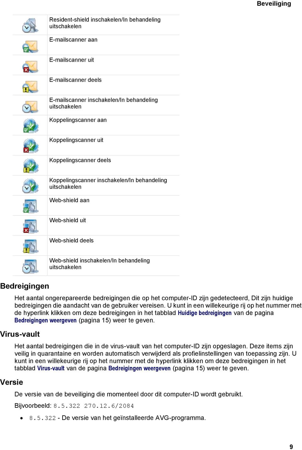 Bedreigingen Het aantal ongerepareerde bedreigingen die op het computer-id zijn gedetecteerd, Dit zijn huidige bedreigingen die aandacht van de gebruiker vereisen.