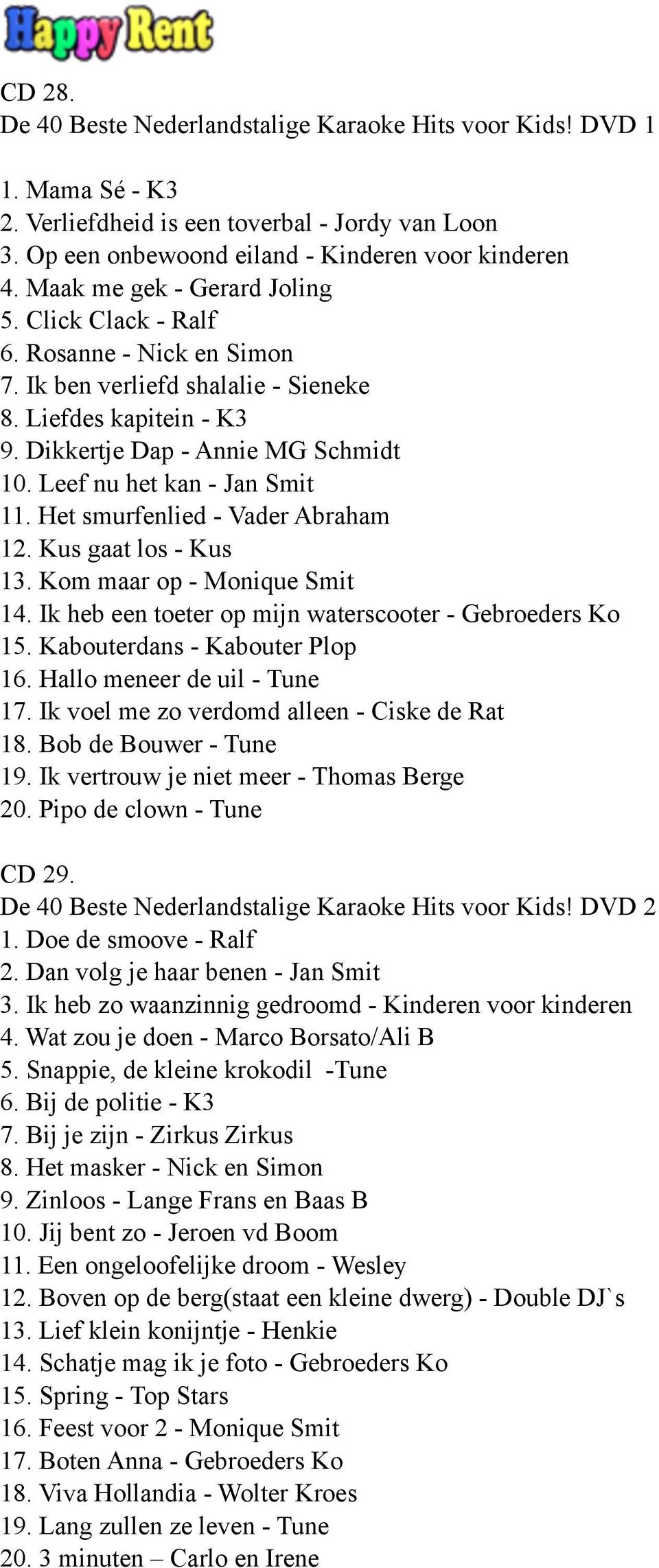 Leef nu het kan - Jan Smit 11. Het smurfenlied - Vader Abraham 12. Kus gaat los - Kus 13. Kom maar op - Monique Smit 14. Ik heb een toeter op mijn waterscooter - Gebroeders Ko 15.