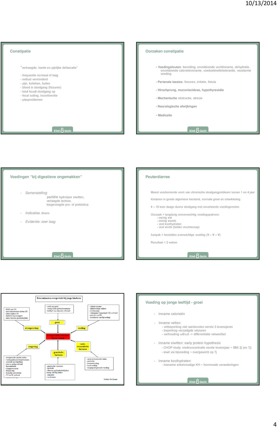 - Perianale laesies: fissuren, irritatie, fistula - Hirschprung, mucoviscidose, hypothyreoidie - Mechanische obstructie, atresie - Neurologische afwijkingen - Medicatie Voedingen bij digestieve