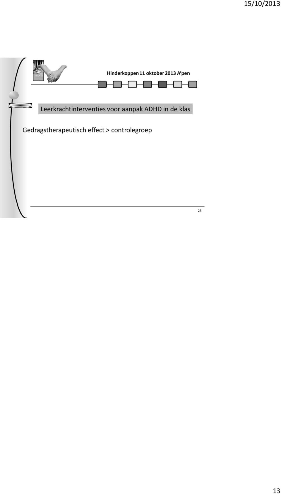 gunstig effect op geen enkel uitkomstmaat 25 Hinderkoppen 11 oktober 2013 A pen Gedragstherapeutisch methodieken Klasmanagement: Structuur regels feedback