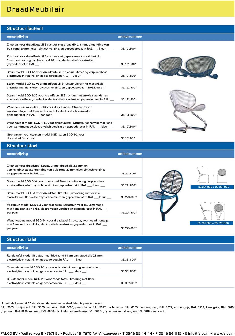 800* Steun model SGD 1/1 voor draadfauteuil Structuur,uitvoering verplaatsbaar, electrolytisch verzinkt en gepoedercoat in RAL,kleur 35.121.