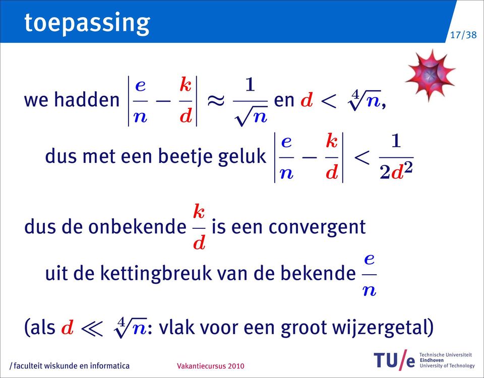 onbekende k d is een convergent uit de kettingbreuk