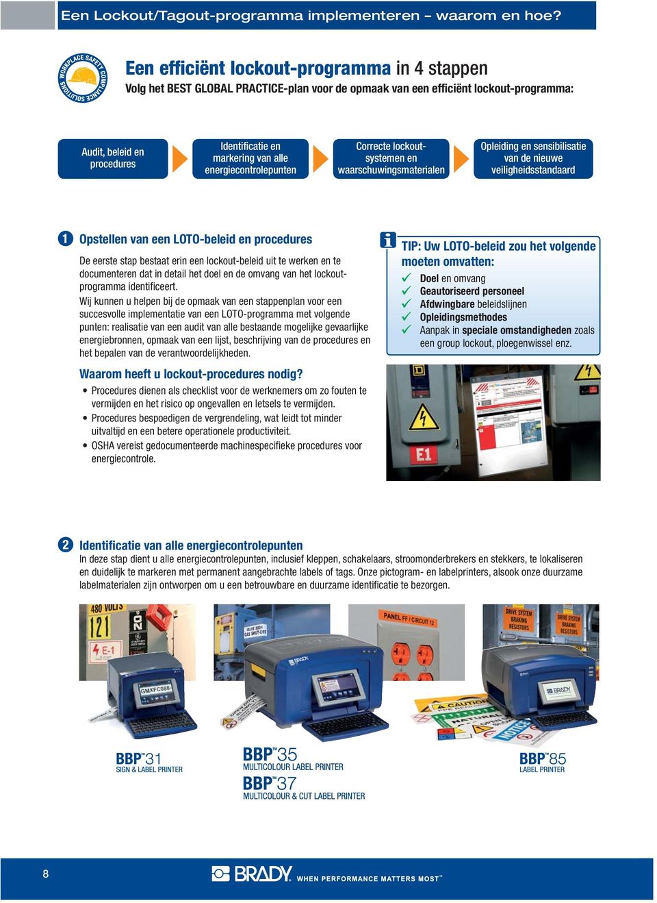 energiecontrolepunten Correcte lockoutsystemen en waarschuwingsmaterialen Opleiding en sensibilisatie van de nieuwe veiligheidsstandaard Opstellen van een LOTO-beleid en procedures De eerste stap