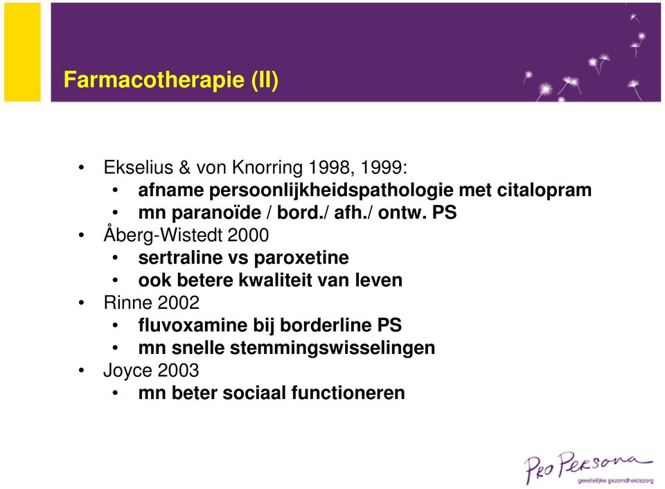 PS Åberg-Wistedt 2000 sertraline vs paroxetine ook betere kwaliteit van leven