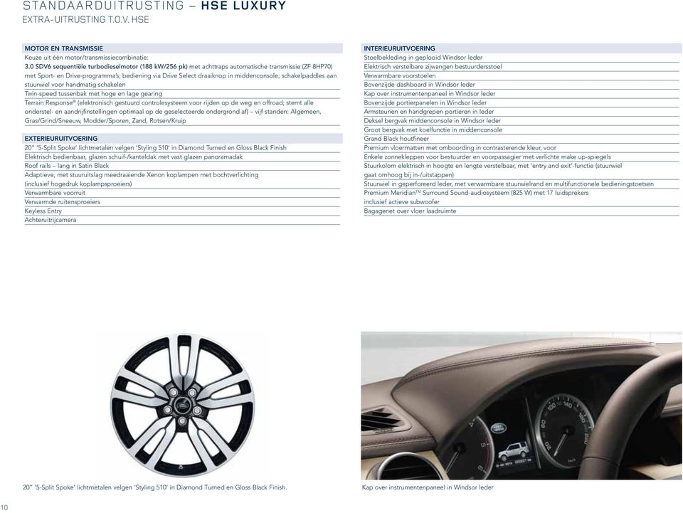 schakelpaddles aan stuurwiel voor handmatig schakelen Twin-speed tussenbak met hoge en lage gearing Terrain Response (elektronisch gestuurd controlesysteem voor rijden op de weg en offroad; stemt