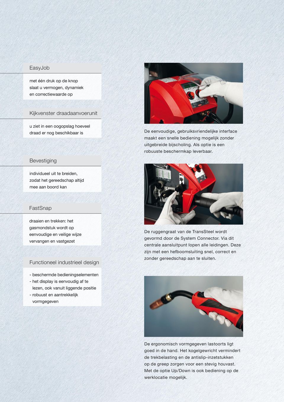 Bevestiging individueel uit te breiden, zodat het gereedschap altijd mee aan boord kan FastSnap draaien en trekken: het gasmondstuk wordt op eenvoudige en veilige wijze vervangen en vastgezet De