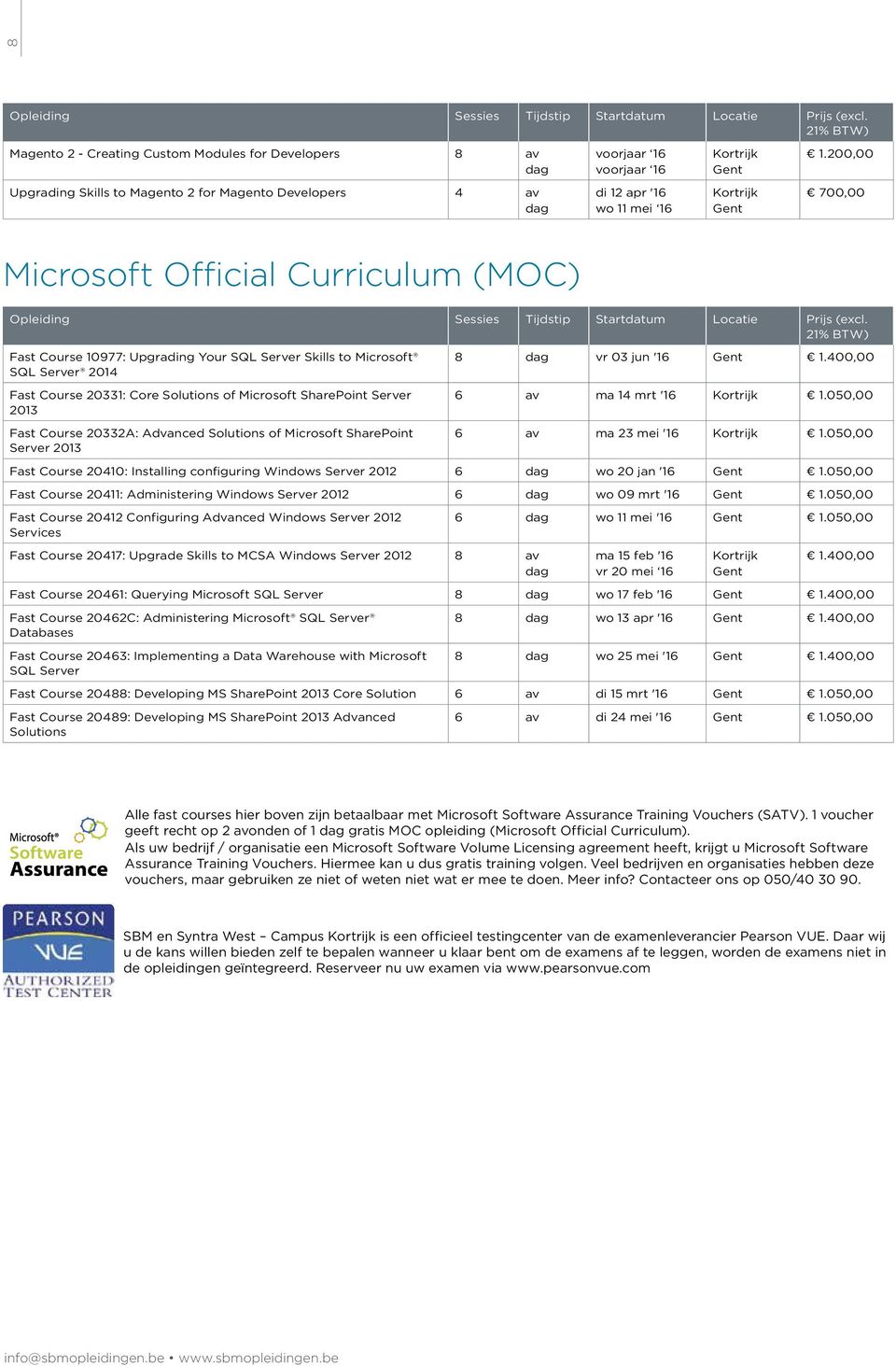 SQL Server 2014 Fast Course 20331: Core Solutions of Microsoft SharePoint Server 2013 Fast Course 20332A: Advanced Solutions of Microsoft SharePoint Server 2013 8 vr 03 jun '16 1.