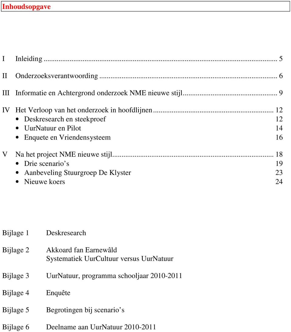 .. 12 Deskresearch en steekproef 12 UurNatuur en Pilot 14 Enquete en Vriendensysteem 16 V Na het project NME nieuwe stijl.