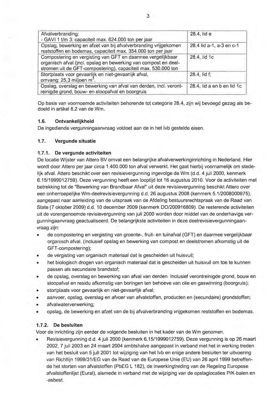 opslag en bewerking van compost en deelstromen uit de GFT-composterino), capaciteit max. 530.000 ton Stortplaats voor gevaarl~k en niet-gevaarlijk afval, 28.4, lid f; omvanq: 25,3 miljoen m.