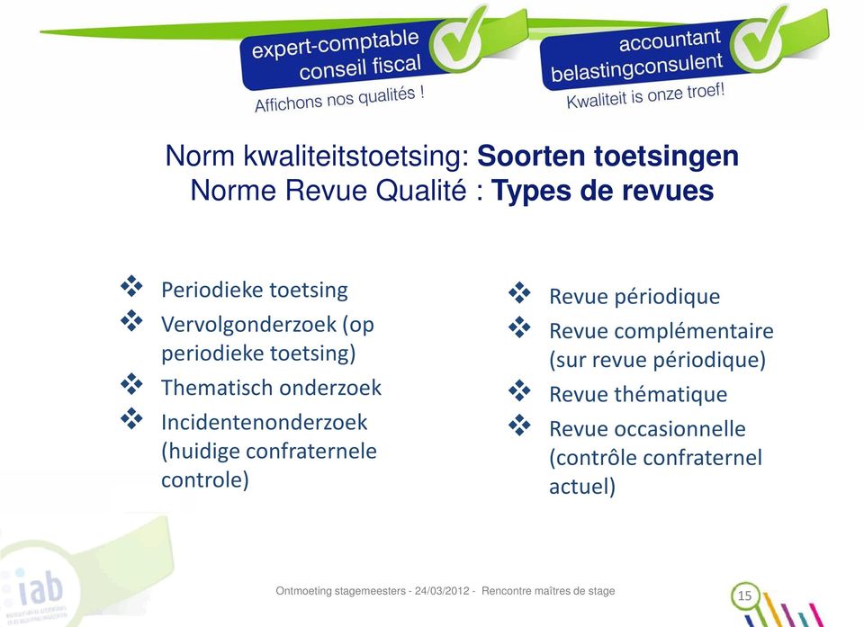 Incidentenonderzoek (huidige confraternele controle) Revue périodique Revue