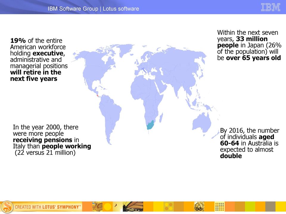 working (22 versus 21 million) Within the next seven years, 33 million people in Japan (26% of the