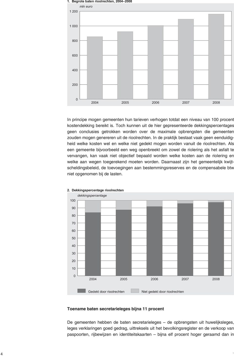 Toch kunnen uit de hier gepresenteerde dekkingspercentages geen conclusies getrokken worden over de maximale opbrengsten die gemeenten zouden mogen genereren uit de rioolrechten.