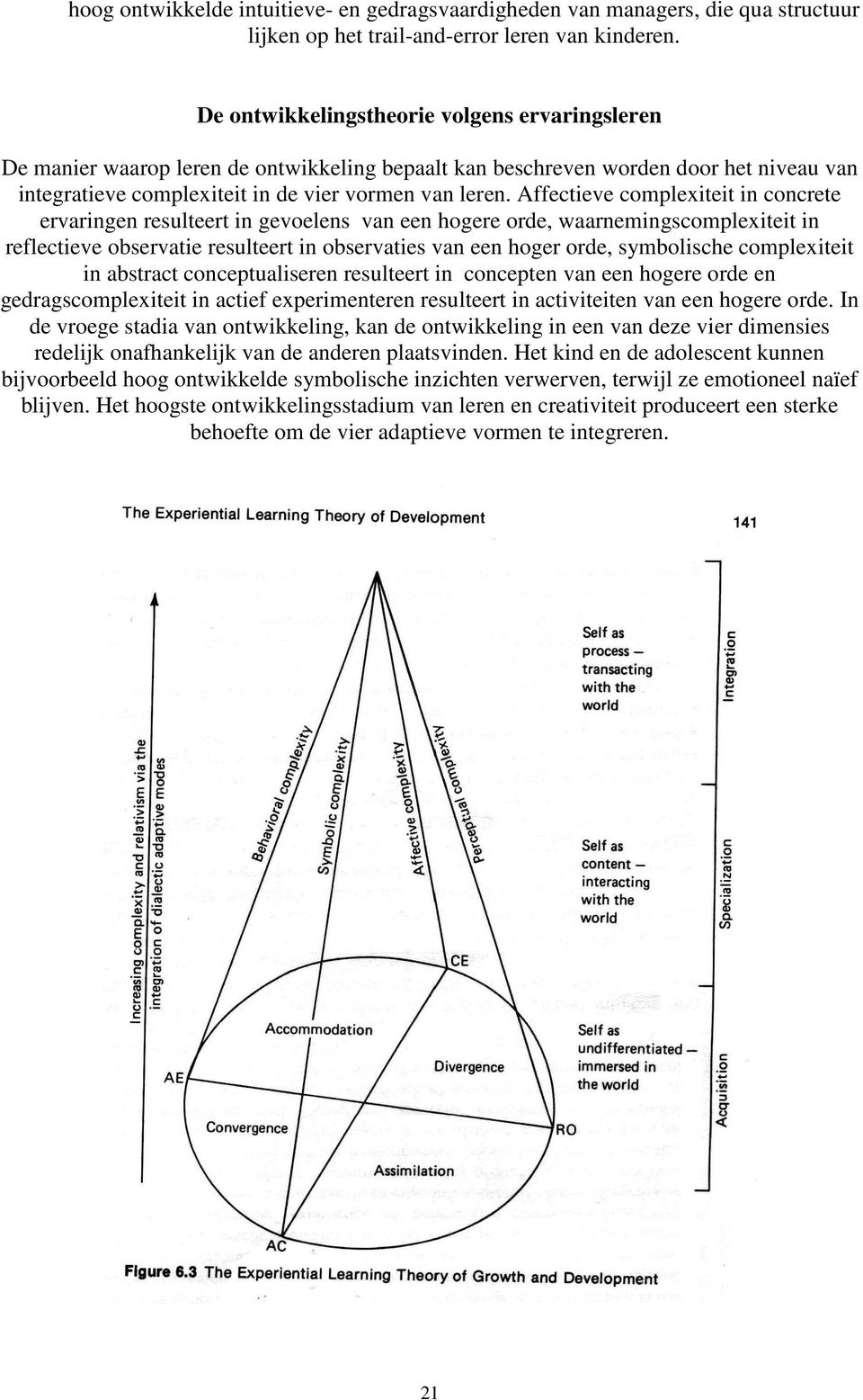 Affectieve complexiteit in concrete ervaringen resulteert in gevoelens van een hogere orde, waarnemingscomplexiteit in reflectieve observatie resulteert in observaties van een hoger orde, symbolische