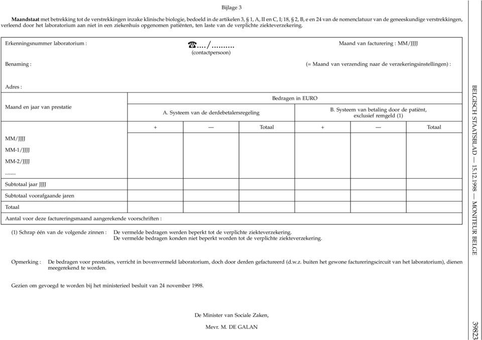 .. (contactpersoon) Maand van facturering : MM/JJJJ Benaming : (= Maand van verzending naar de verzekeringsinstellingen) : Adres : Maand en jaar van prestatie MM/JJJJ MM-1/JJJJ MM-2/JJJJ.