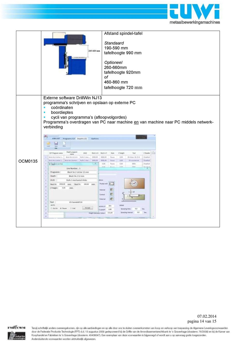 opslaan op externe PC coördinaten boordieptes cycli van programma s (afloopvolgordes) Programma s