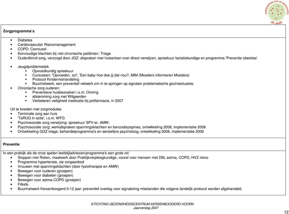 , MIM (Moeders informeren Moeders) Protocol Kindermishandeling Buurtnetwerk, een preventief netwerk om in te springen op signalen problematische gezinssituaties.