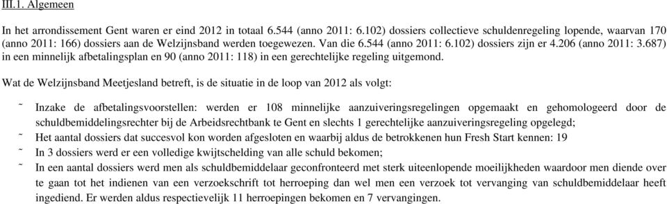 687) in een minnelijk afbetalingsplan en 90 (anno 2011: 118) in een gerechtelijke regeling uitgemond.