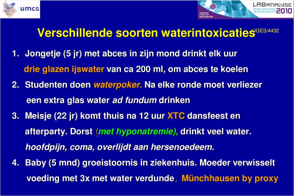 Studenten doen waterpoker. Na elke ronde moet verliezer een extra glas water ad fundum drinken 3.