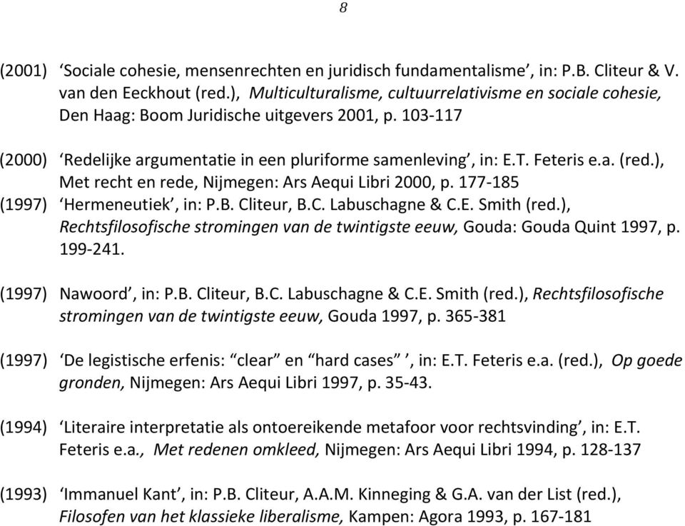 ), Met recht en rede, Nijmegen: Ars Aequi Libri 2000, p. 177 185 (1997) Hermeneutiek, in: P.B. Cliteur, B.C. Labuschagne & C.E. Smith (red.