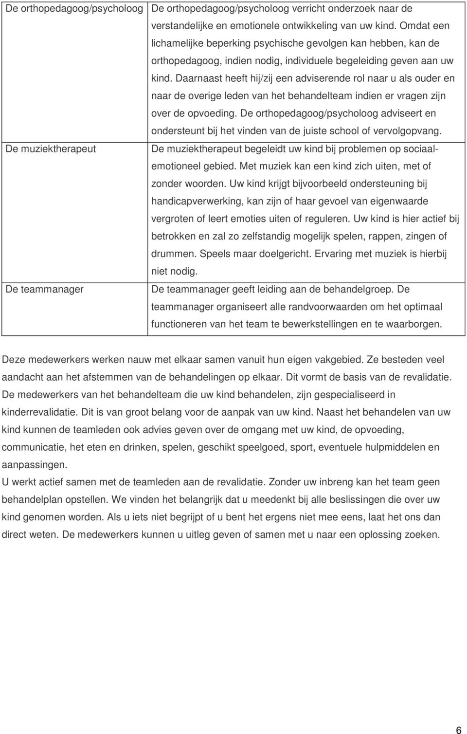 Daarnaast heeft hij/zij een adviserende rol naar u als ouder en naar de overige leden van het behandelteam indien er vragen zijn over de opvoeding.