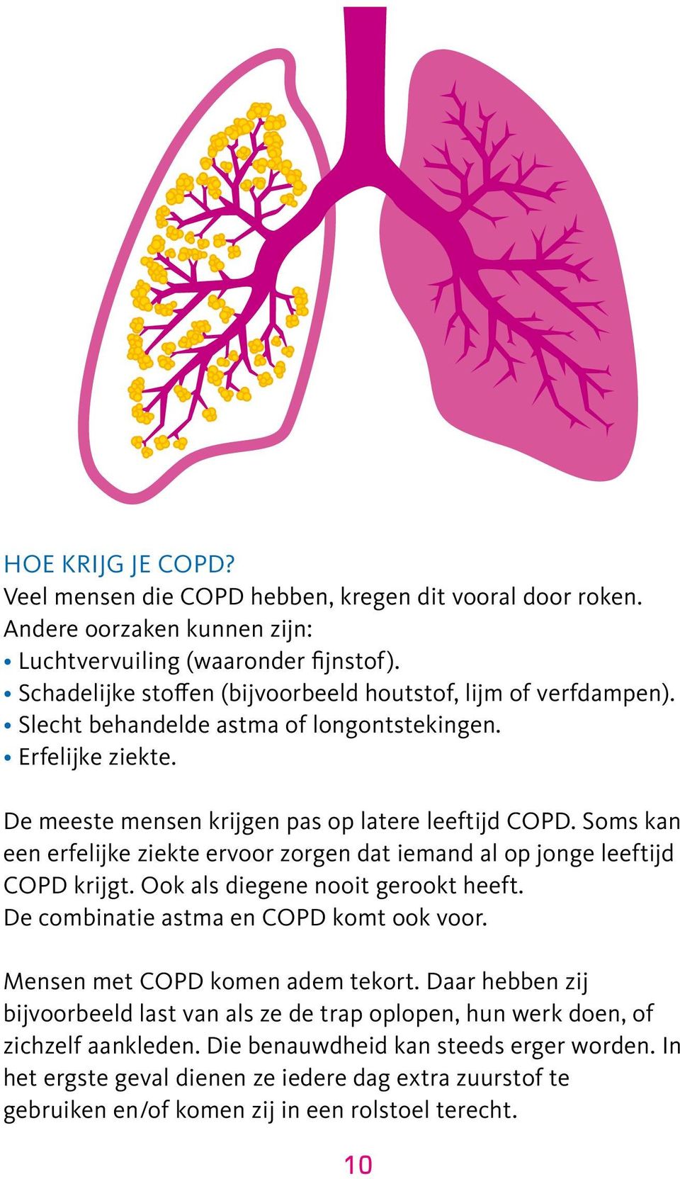 Soms kan een erfelijke ziekte ervoor zorgen dat iemand al op jonge leeftijd COPD krijgt. Ook als diegene nooit gerookt heeft. De combinatie astma en COPD komt ook voor.