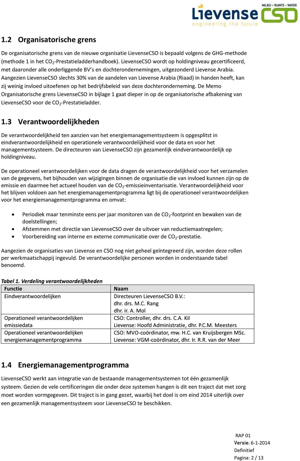 Aangezien LievenseCSO slechts 30% van de aandelen van Lievense Arabia (Riaad) in handen heeft, kan zij weinig invloed uitoefenen op het bedrijfsbeleid van deze dochteronderneming.