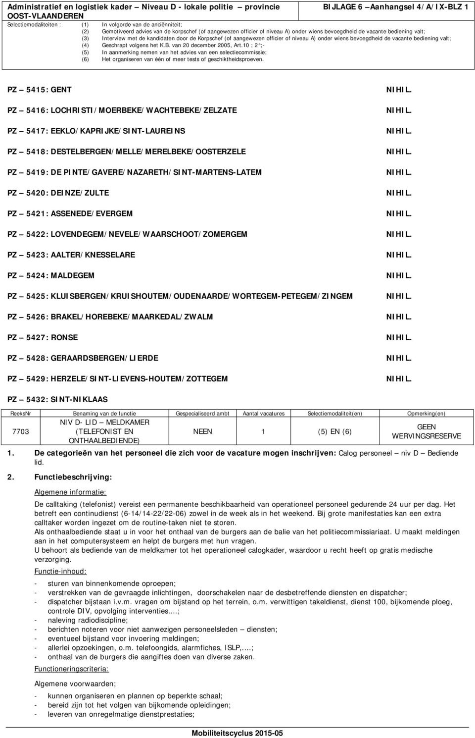 5425: KLUISBERGEN/KRUISHOUTEM/OUDENAARDE/WORTEGEM-PETEGEM/ZINGEM PZ 5426: BRAKEL/HOREBEKE/MAARKEDAL/ZWALM PZ 5427: RONSE PZ 5428: GERAARDSBERGEN/LIERDE PZ 5429: HERZELE/SINT-LIEVENS-HOUTEM/ZOTTEGEM