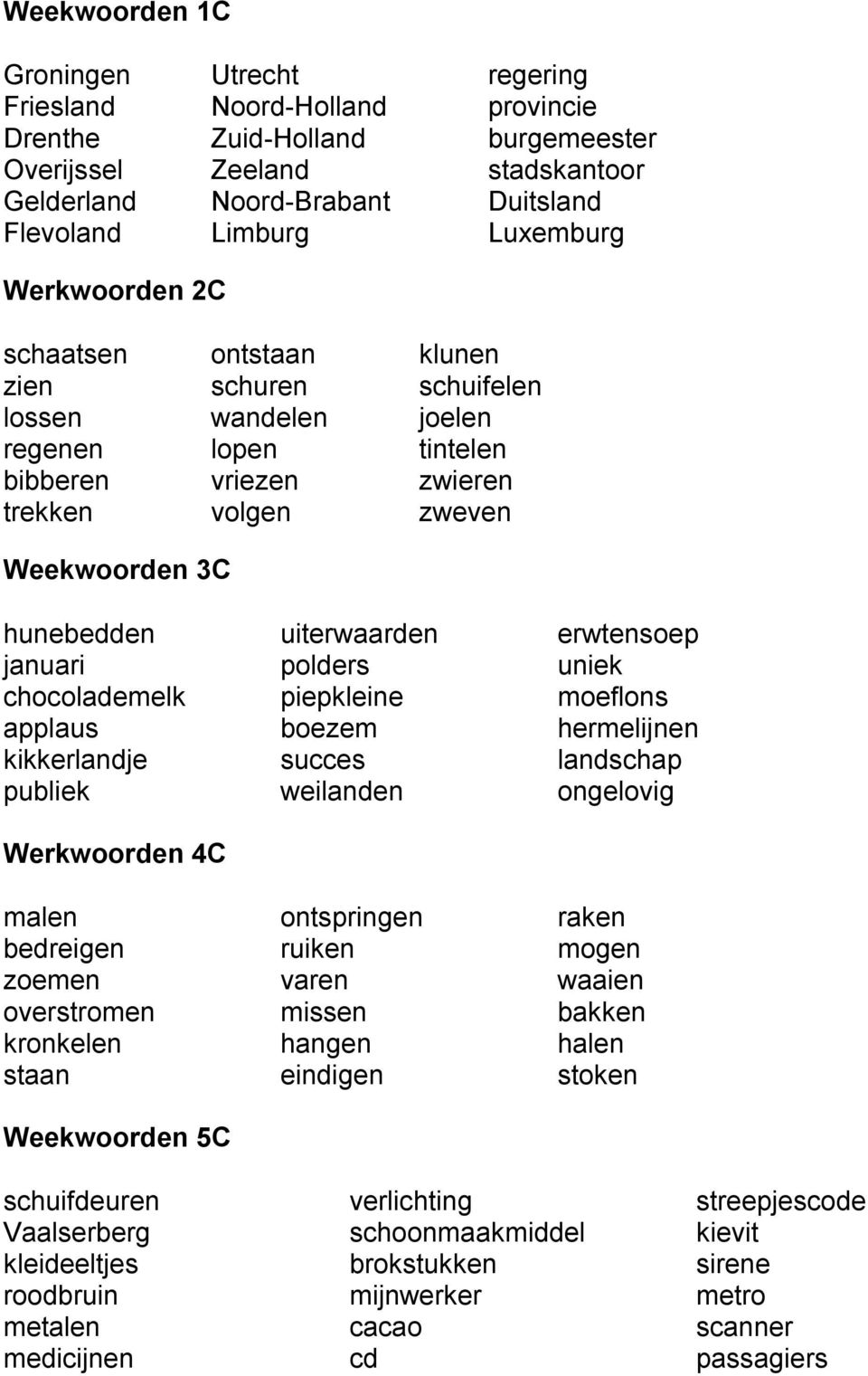 uiterwaarden erwtensoep januari polders uniek chocolademelk piepkleine moeflons applaus boezem hermelijnen kikkerlandje succes landschap publiek weilanden ongelovig Werkwoorden 4C malen ontspringen