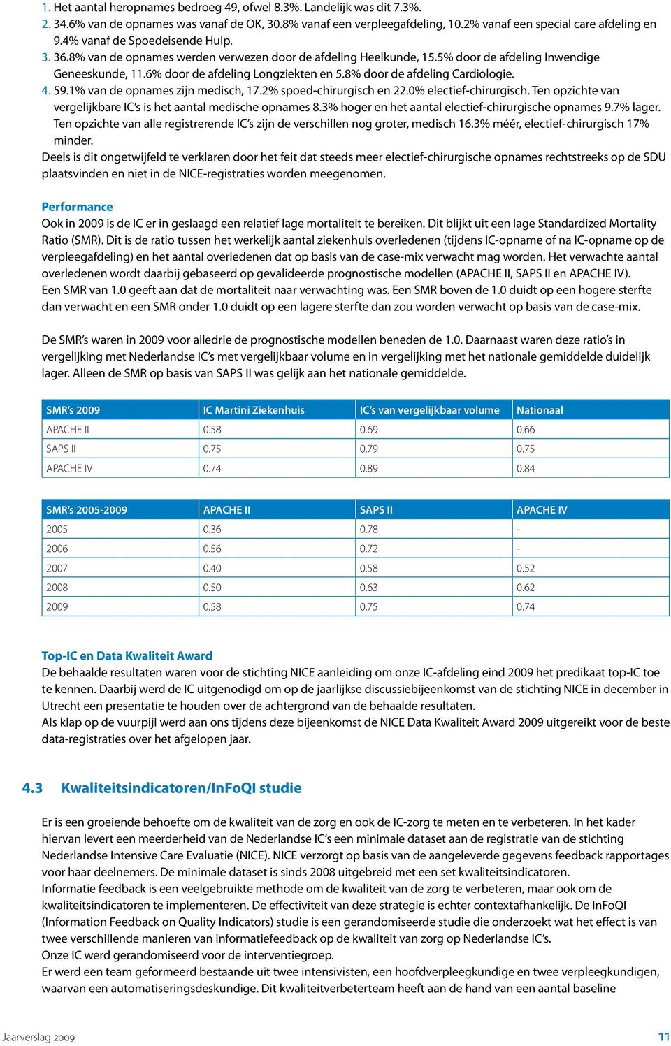 8% door de afdeling Cardiologie. 4. 59.1% van de opnames zijn medisch, 17.2% spoed-chirurgisch en 22.0% electief-chirurgisch. Ten opzichte van vergelijkbare IC s is het aantal medische opnames 8.