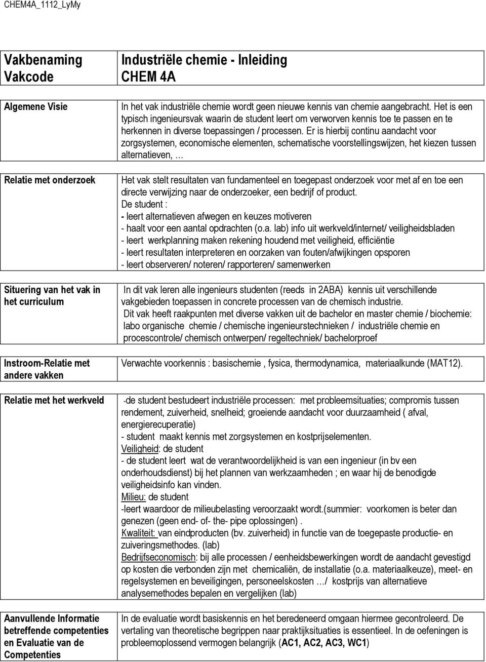 Het is een typisch ingenieursvak waarin de student leert om verworven kennis toe te passen en te herkennen in diverse toepassingen / processen.