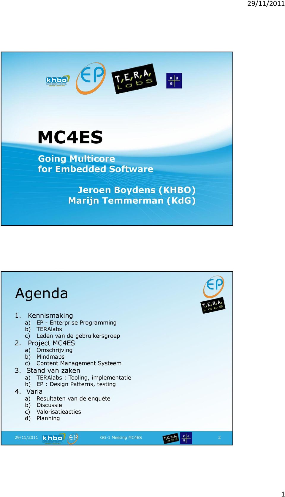 Project MC4ES a) Omschrijving b) Mindmaps c) Content Management Systeem 3.