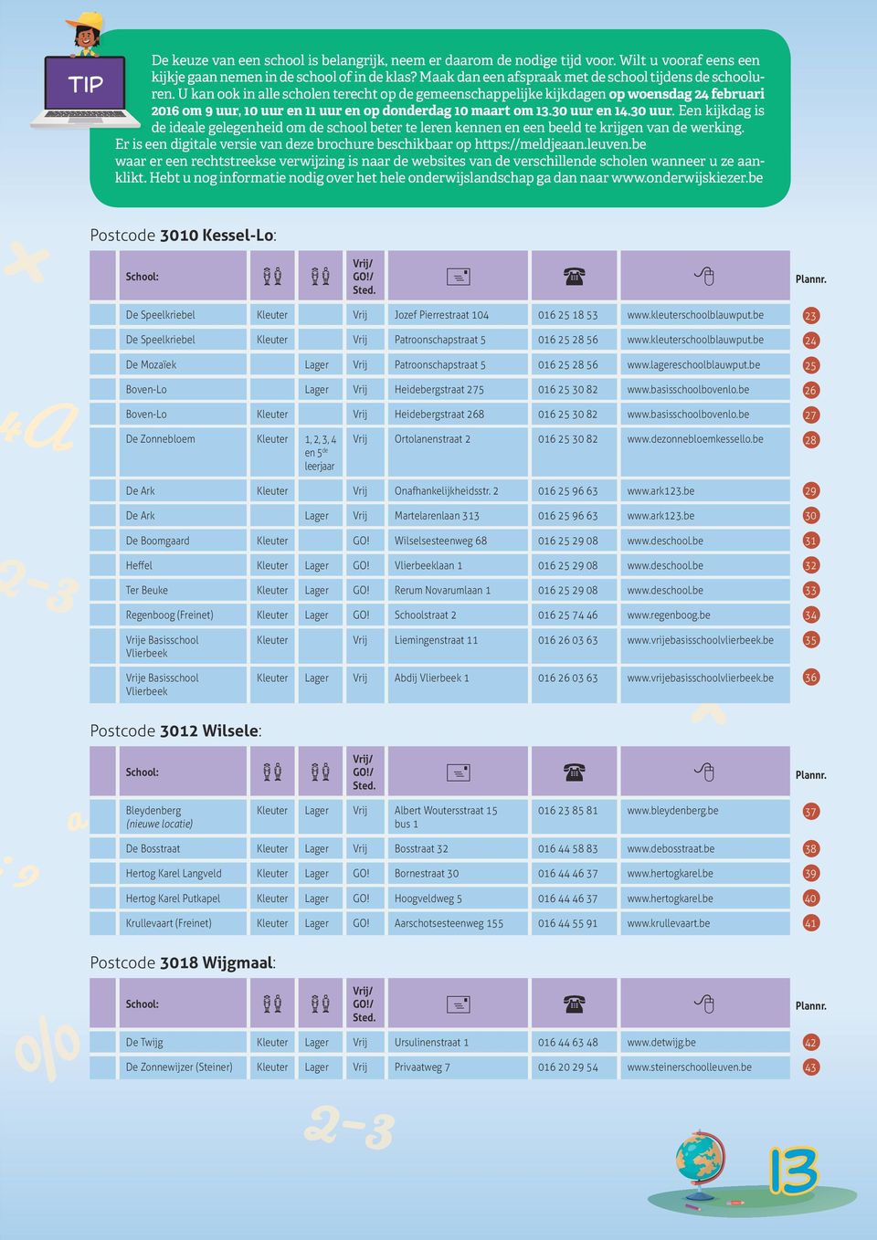 U kan ook in alle scholen terecht op de gemeenschappelijke kijkdagen op woensdag 24 februari 2016 om 9 uur, 10 uur en 11 uur en op donderdag 10 maart om 13.30 uur 