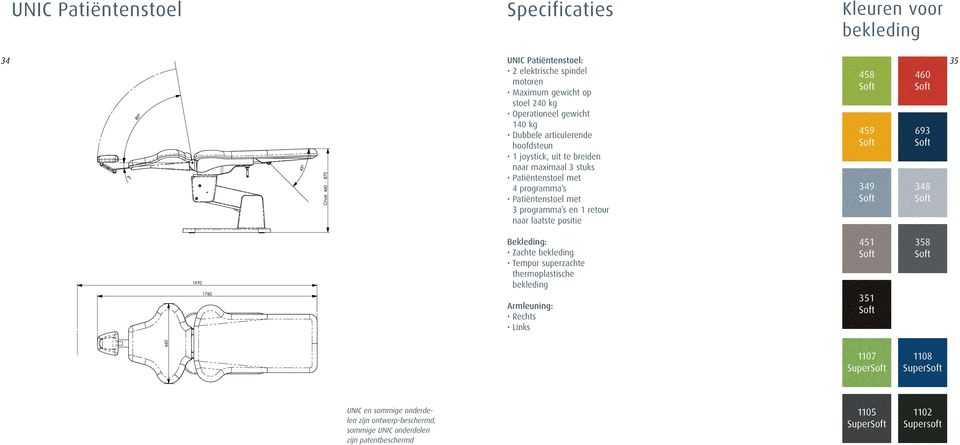 positie 458 Soft 459 Soft 349 Soft 460 Soft 693 Soft 348 Soft 35 Bekleding: Zachte bekleding Tempur superzachte thermoplastische bekleding Armleuning: Rechts Links 451 Soft