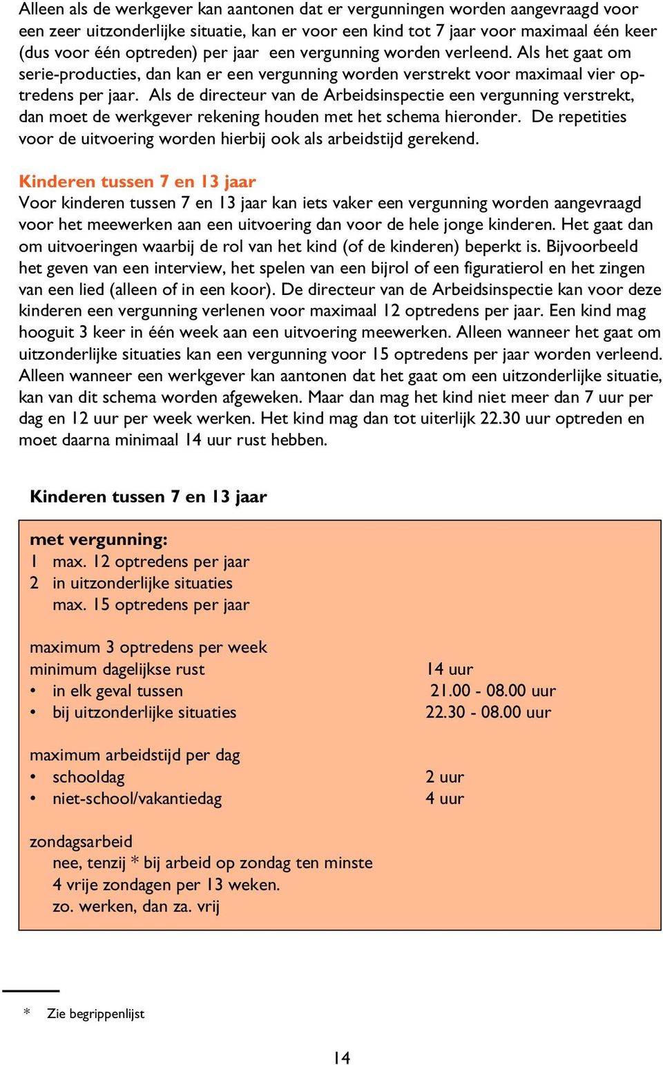 Als de directeur van de Arbeidsinspectie een vergunning verstrekt, dan moet de werkgever rekening houden met het schema hieronder.