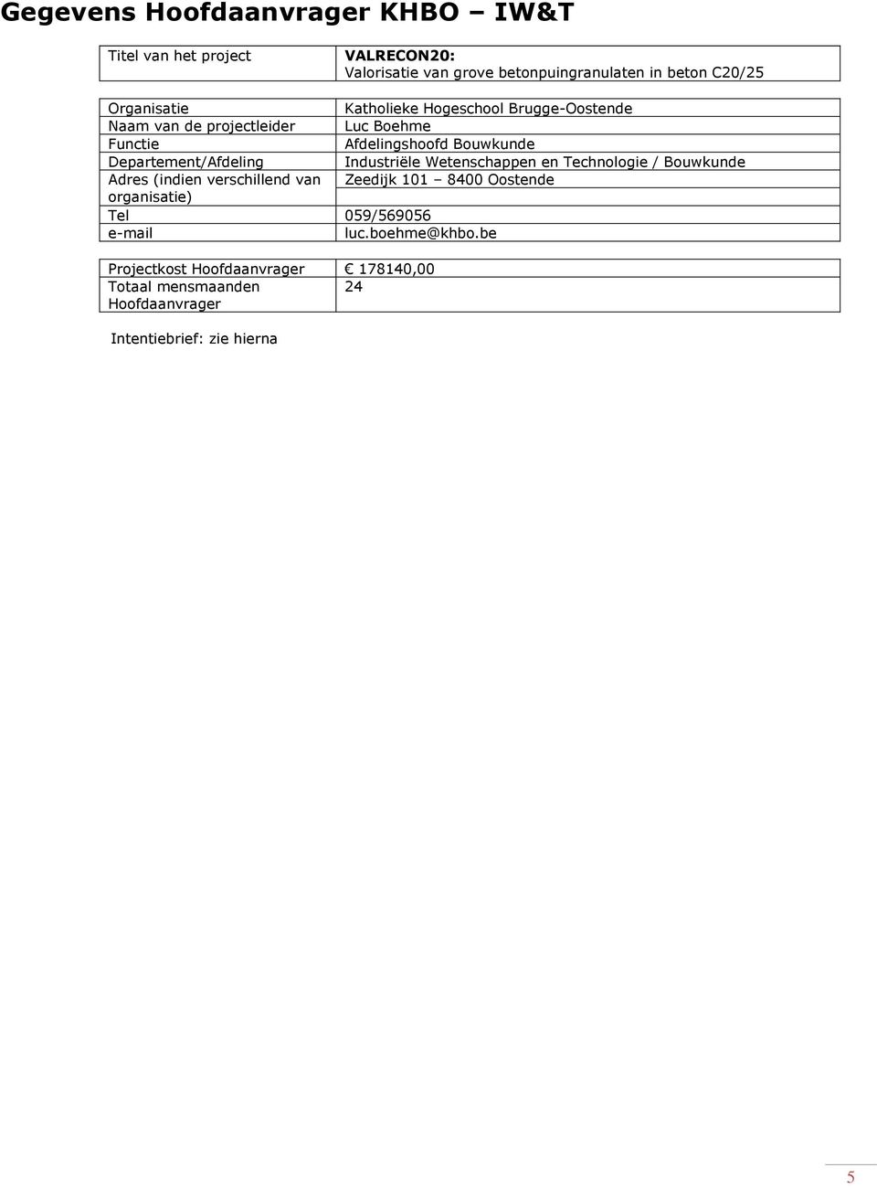 Departement/Afdeling Industriële Wetenschappen en Technologie / Bouwkunde Adres (indien verschillend van Zeedijk 101 8400 Oostende