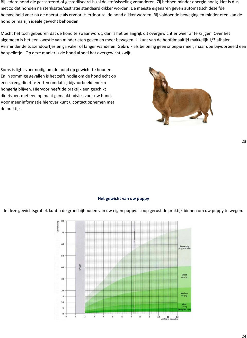 Bij voldoende beweging en minder eten kan de hond prima zijn ideale gewicht behouden. Mocht het toch gebeuren dat de hond te zwaar wordt, dan is het belangrijk dit overgewicht er weer af te krijgen.