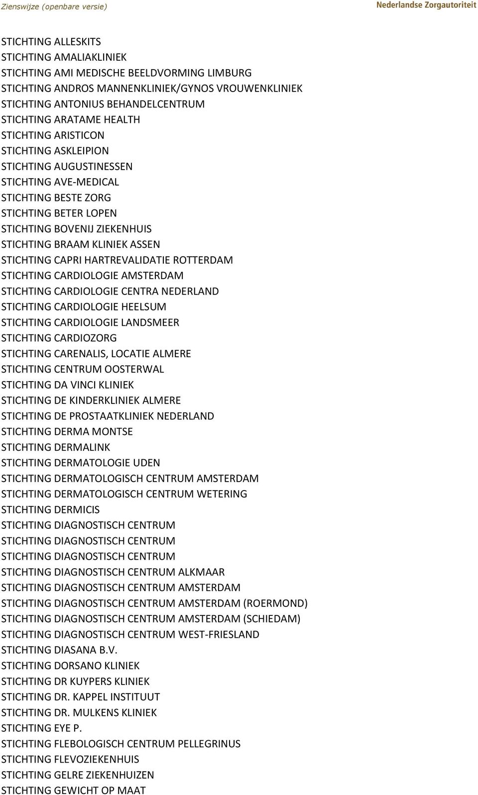CAPRI HARTREVALIDATIE ROTTERDAM STICHTING CARDIOLOGIE AMSTERDAM STICHTING CARDIOLOGIE CENTRA NEDERLAND STICHTING CARDIOLOGIE HEELSUM STICHTING CARDIOLOGIE LANDSMEER STICHTING CARDIOZORG STICHTING