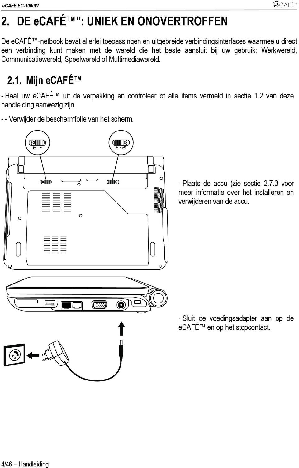 Mijn ecafé - Haal uw ecafé uit de verpakking en controleer of alle items vermeld in sectie 1.2 van deze handleiding aanwezig zijn.